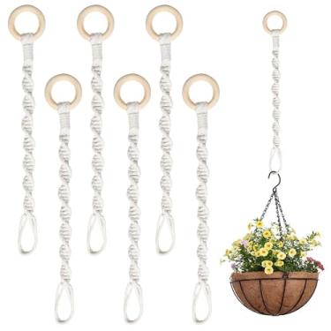 Imagem de Pacote com 6 extensores de plantas de macramê para pendurar em ambientes internos, corda conectável, extensão de cesta suspensa feita à mão para decoração de casa Boho