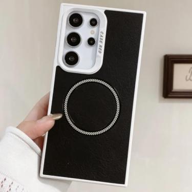 Imagem de HJZSZX Capa de couro à prova de choque para Galaxy S25, capa magnética com carregamento sem fio (para Galaxy S25/preto)