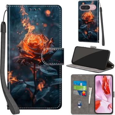 Imagem de Capa carteira para Google Pixel 9 / Pixel 9 Pro, com [3 compartimentos para cartão], fecho magnético com suporte, couro PU, capa flip protetora à prova de choque de 16 cm, Burning Roses