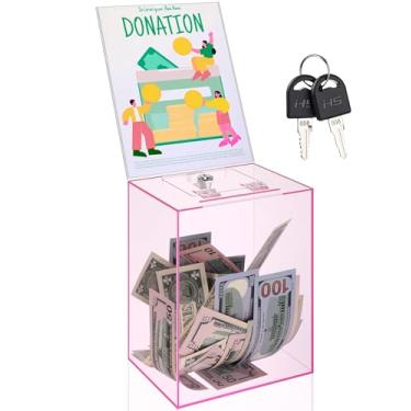 Imagem de Kathfly Caixa de Sugestões de Acrílico Rosa Grande da SAFELarge 15 x 23 cm Caixa de Sugestões com Suporte de Sinal de Bloqueio de Chave Contêiner de Ingresso Transparente Frasco de Voto para Votação