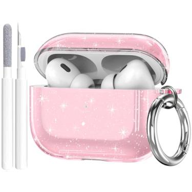 Imagem de OTOPO Capa transparente para Airpods Pro 3 com kit de limpeza 2025, TPU macio transparente Apple AirPods Pro 3ª geração, capa protetora para mulheres e homens para iPod Pro3 - Rosa brilhante