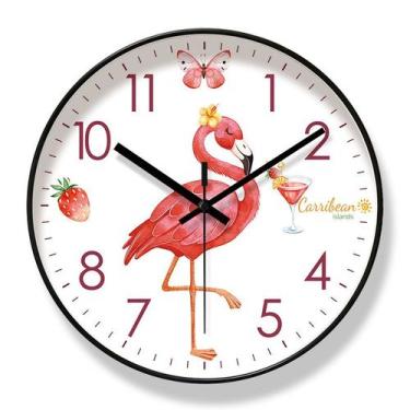 Imagem de Relógio de parede Flamingo, 30 cm de diâmetro, silencioso e sem tique-