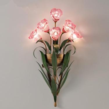Imagem de Luminária de parede LED americana em formato de flor, estilo pastoral francês, criativa, para sala de estar, quarto, corredor, casa de campo (1 unidade com 6 lâmpadas AA).
