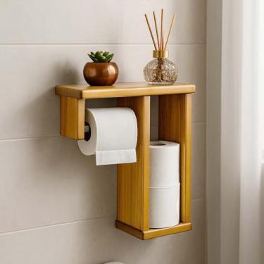 Imagem de Suporte Papel Higiênico De Banheiro Em Madeira Rustico