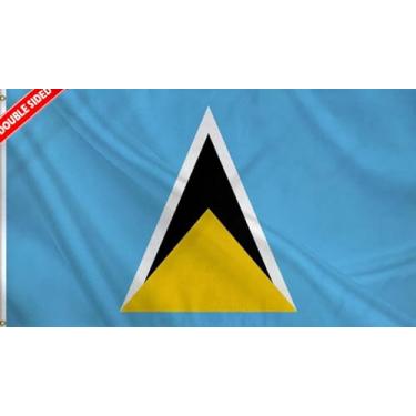 Imagem de HVATLTL Bandeira de barco de Santa Lúcia com 3 camadas dupla face, 30 x 45 cm, nylon 220D resistente, cores vivas, bandeiras náuticas de Timor-Leste com 2 ilhós de latão para barco, quadriciclo