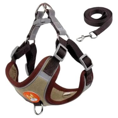 Imagem de Coleira Peitoral para Cachorros e Gatos, Design Ergonômico, Faixa Reflexiva, Com Guia de Passeio (Marrom, G)