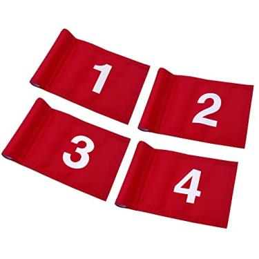 Imagem de Bandeira de golfe numerada sólida com tubo inserido, 20 cm C x 15 cm A mini bandeiras verdes para quintal, interior e exterior, quintal, jardim, mini pinos de nylon 420D (bandeiras vermelhas 4