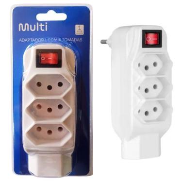 Imagem de Adaptador L Universal 4 Tomadas 2P+T 10A Com Chave Liga/Desliga WI246 