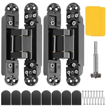 Imagem de Dobradiças invisíveis (2 peças) - Dobradiças ocultas pretas de 15 cm para portas, ajustáveis de 3 vias, balanço de 180 graus e dobradiça invisível com suporte de cobre, dobradiças de porta ocultas