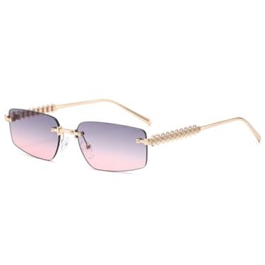 Imagem de Óculos de proteção femininos com armação de metal, estilo vintage, sem aro e com formato poligonal.