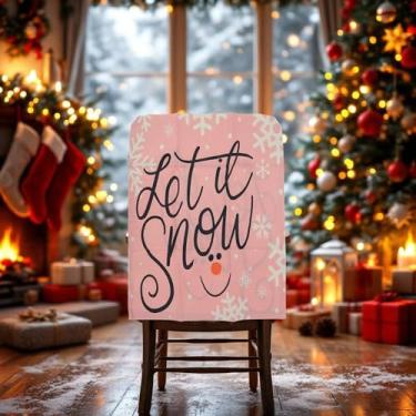 Imagem de 1 capa para cadeira de jantar, padrão de floco de neve, linho sintético, rosa, 57 x 46 cm