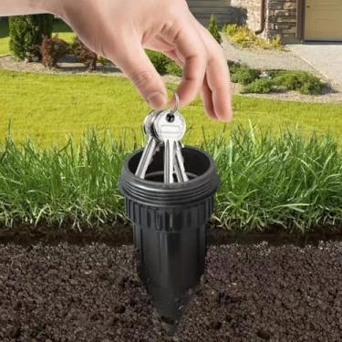 Imagem de Escondedor de chave de aspersor falso com caixa de armazenamento, suporte de chave ao ar livre para chaves de casa, chaves de carro, chave de camuflagem à prova d'água, sem trava de combinação, preto