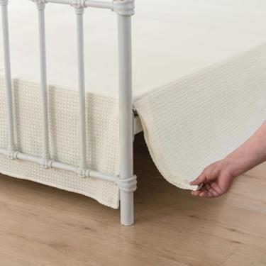 Imagem de xuan dian Saia para cama de solteiro – Saias para cama de solteiro, caimento de 45,7 cm com cantos divididos, saia de cama plissada de waffle marfim, ajuste fácil de poeira, lavável na máquina