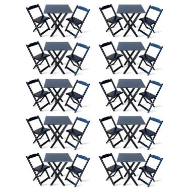 Imagem de Kit De 10 Conjuntos De Mesa Dobrável 60x60 Com 2 Cadeiras Preto - Cor: Preto