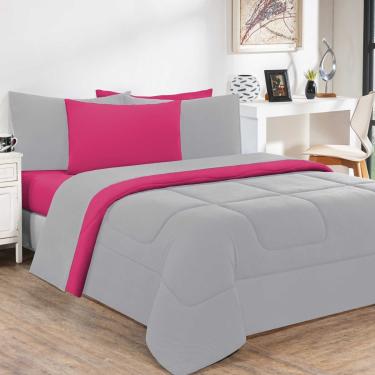 Imagem de Kit Edredom Malha 100% Algodão Gran Moratta 3 Peças King - Cinza/Pink