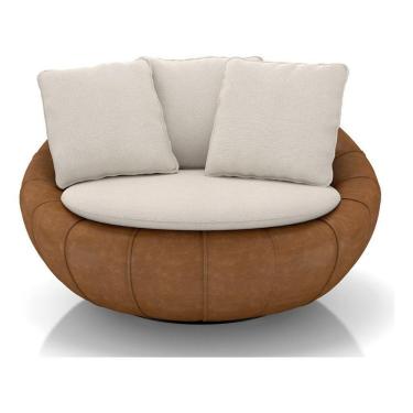 Imagem de Poltrona Giratória Madeira Escritório Sala Quarto Almofadas Luxo Reforçada Premiun Salao Linho Courino