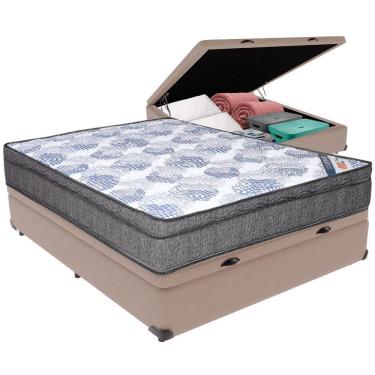 Imagem de Cama Box Baú Bege E Colchão Iso Superpocket Molas Ensacadas Casal Ortobom