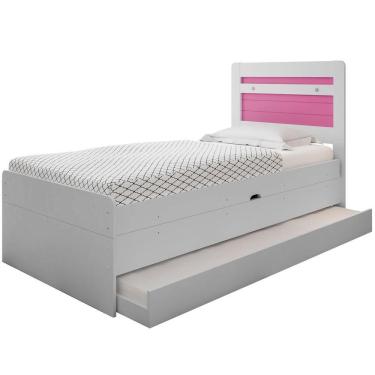 Imagem de Cama Baú Solteiro Branco E Rosa Com Aux. E Colchões
