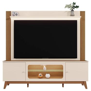Imagem de Estante Home Maceió Off White/amêndoa Para Tv Até 75” - Mobler Off White/amêndoa