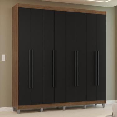 Imagem de Guarda-roupa Casal Com Pés 8 Portas Batentes Rustic-preto-preto Venus Madesa