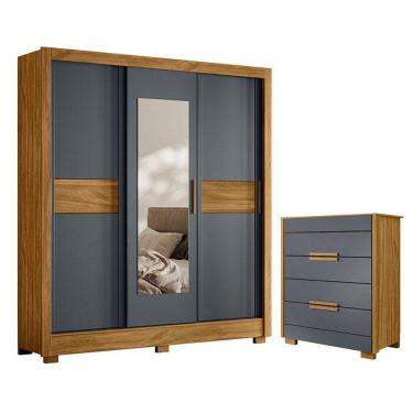 Imagem de Guarda Roupa Casal Bahamas E Cômoda Dhara Freijó Cinza - Moval