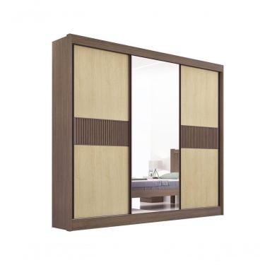 Imagem de Guarda Roupa Cristal Casal 3 Portas Ripado 6 Gavetas Com Pés D' Doro Castanho/linho/ripado