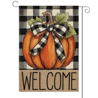 Imagem de Bandeiras de jardim de Halloween outono Dia de Ação de Graças Colheita de Búfalo Xadrez Quintal para Quintal 30,5 x 45,7 cm Vertical Dupla Face Abóbora Outono Feriado Decorações Externas Jardim de