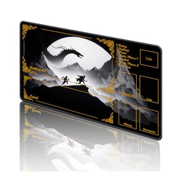 Imagem de TOEMZTFT Tapete de brinquedo para MTG, com bolsas de armazenamento grátis, tapete de jogo 61 x 35,5 cm, TCG e tapete de jogo de tabuleiro para cartas, tapete de mesa de mousepad, dragão iluminado pela