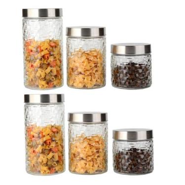 Imagem de Conjunto 6 Potes Vidro Rattan Tampa Inox 800/1200/1700ml - CLASS HOME