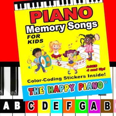 Imagem de The HAPPY PIANO Kit de adesivos e músicas de memória para crianças - Livreto com 12 músicas, 3 conjuntos de adesivos de codificação de cores, fácil de seguir, para idades de 3 a 6 anos, vídeo de aula