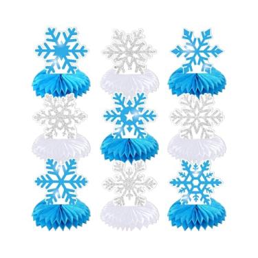 Imagem de Vaveren 9x Centros de Mesa de Floco de Neve 3D Enfeite Tema Floco de Neve Inverno País Maravilhas Decorações de Festa para Natal Quarto Sala de Estar, Azul