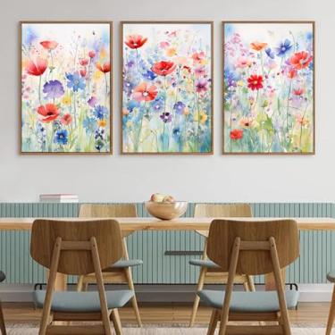 Imagem de Arte de parede em tela de flores silvestres em aquarela imagens de flores coloridas abstratas flores silvestres imagens de plantas coloridas estampas botânicas retrô estampa de flores modernas sala de