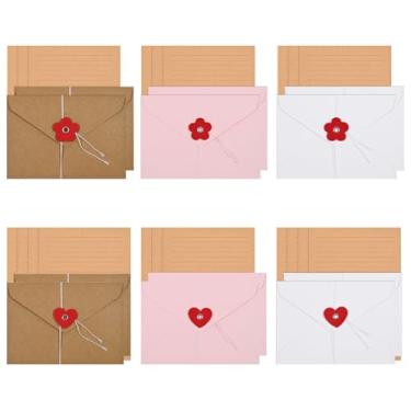 Imagem de BAYTORY Conjunto de 32 peças de papel de papelaria e envelopes, envelope de convite A6 com fecho de botão de amarrar, kit de escrita de papéis de carta de amor, 20 folhas de papel + 12 envelopes