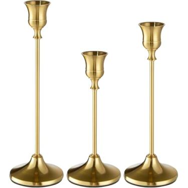 Imagem de Castiçais 3 conjuntos, castiçais de metal, decoração de mesa, decoração de quarto vintage, castiçais adequados para festas, casamentos, Natal