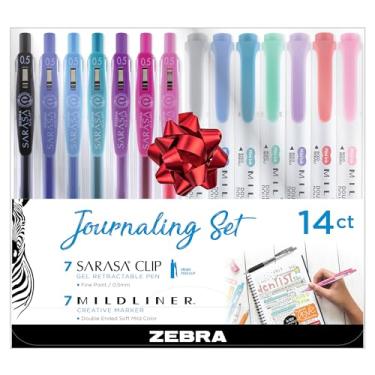 Imagem de Zebra Pen Conjunto de diário, pacote com 14 cores sortidas, inclui 7 marcadores Mildliner e 7 canetas de gel Sarasa Clip, ideais para diários, planejadores e anotações (10014)