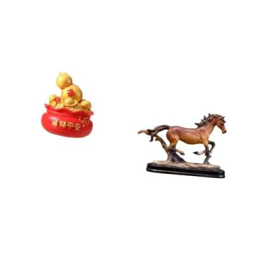 Imagem de Fenteer Estátua de Cavalo com Bacia de para Festival, Ornamento de Cornucópia para Decoração de Mesa de Sala de Estar, Quarto, Inauguração de Casa, Ar