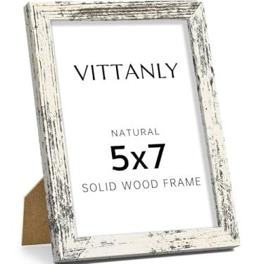 Imagem de Vittanly Porta-retrato 12 x 18 cm, moldura de madeira maciça com acrílico, inclui tapete de 10 x 15 cm, pendurar na parede ou mesa para decoração de casa, branco envelhecido, 1 pacote