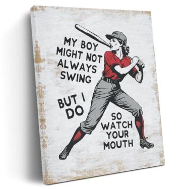 Imagem de Arte de parede em tela retrô de beisebol para mãe, decoração de parede, vintage, beisebol, mamãe, dia de jogo, impressão emoldurada, arte para casa, escritório, casa de fazenda, quarto de meninas, 28