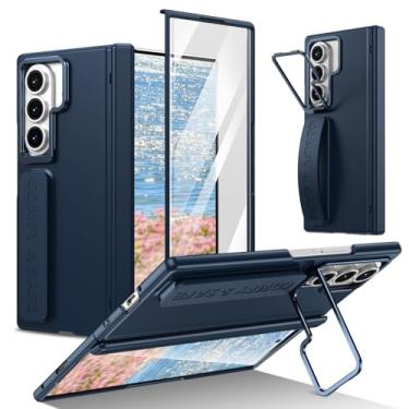 Imagem de HOULEE Capa para Samsung Galaxy Z Fold 7 com protetor de tela de dobradiça, alça de mão Z Fold 7 capa de telefone com suporte de metal, capa de telefone de pulseira de material de PC premium para