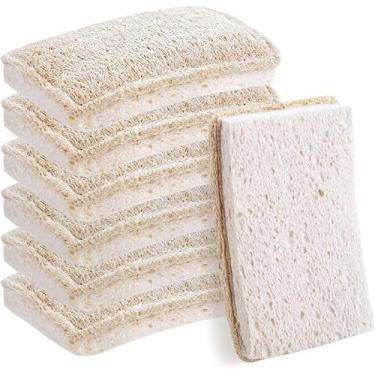 Imagem de Esponjas de prato de bucha, esponjas orgânicas naturais para pratos, não arranham, ecológicas, biodegradáveis para limpeza, 6 peças