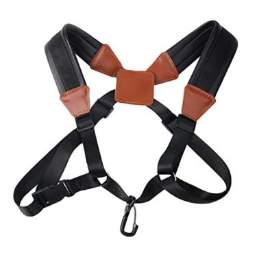 Imagem de barenx Alça de saxofone ajustável com gancho de couro, alça de ombro dupla alargada, alça de ombro confortável para saxofone para instrumento musical tenor - preto médio