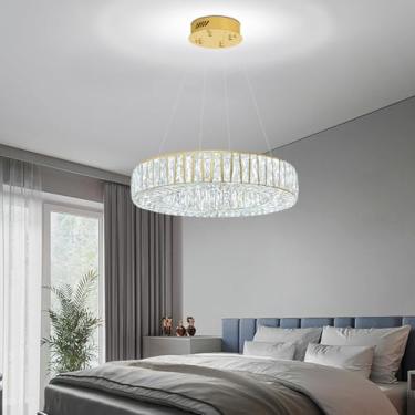 Imagem de WOSOHYUN Lustre De Cristal Led Moderno 24" Dourado, Luminária Embutida, Adequada Para Sala Estar, Jantar, Quarto E Banheiro