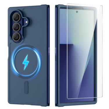 Imagem de Ruky Capa para Samsung Galaxy Z Fold 7 compatível com Magsafe, à prova de choque, antiarranhões, Galaxy Z Fold 7, capa protetora de tela, fina e magnética para Z Fold 7, azul