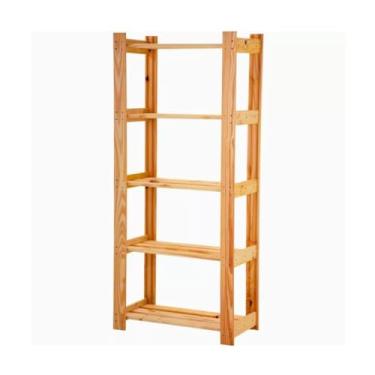 Imagem de Estante Organizadora 5 Prateleiras Madeira Pinus 120x50x34 cm, Multiuso para Quarto, Sala, Cozinha, Banheiro, Home Office e Varanda - Estilo Rústico Aconchegante