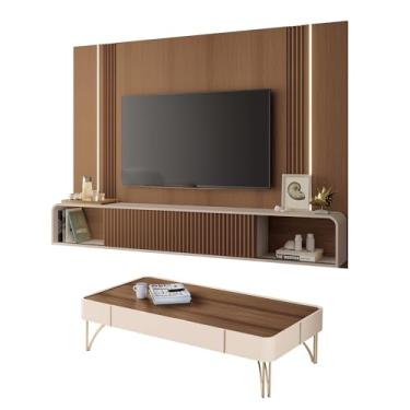 Imagem de Conjunto Home Suspenso c/LED e Mesa de Centro Empire/Cadenza MDF/MDP Off White/Castanho G26 - HB Móveis
