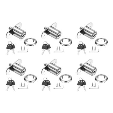 Imagem de PATIKIL Trava de êmbolo de mesa com gaveta, 6 peças, diâmetro do cilindro, 3,5 cm, comprimento do cilindro, liga de zinco, fechaduras deslizantes para armário com chave de fenda cruzada para gavetas