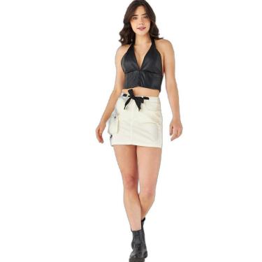 Imagem de MINI-SAIA FEMININA AMARELA COM CINTO PRETO   21417 40 OFF WHITE UNICA-Feminino
