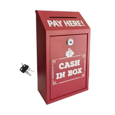Imagem de RNXRZANK Caixa de de Dinheiro, Caixa de Doações de Metal com Fechadura E Chaves, Estojo Seguro para Depósito de Valores, Vermelho