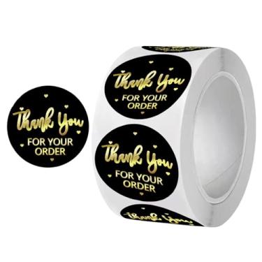 Imagem de Adesivos de agradecimento pelo seu pedido, etiquetas redondas de 3,8 cm, preto com folha dourada, 500 unidades