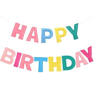 Imagem de Faixa de feltro pré-amarrada feliz aniversário reutilizável sinal de feliz aniversário fornecimento de festa arco-íris decorações de festa adereço de foto para mulheres, homens, meninos, meninas, cor